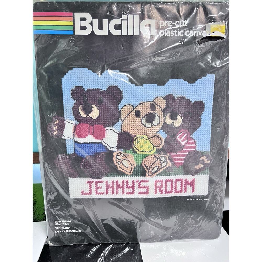 VTG 80s Bucilla Craft Room‎ Teddy Bear Friends Personalizable Yarn Name Plate